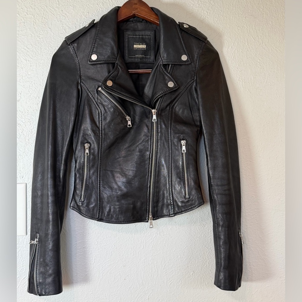 Zara Trafaluc Genuine Leather Moto Motorcycle Zipper Jacket Sz XS - Picture 7 of 17